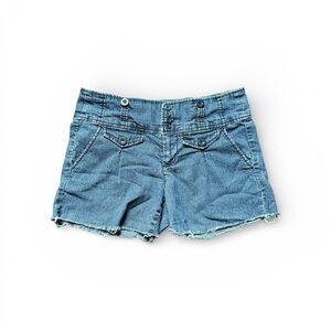 Juniors Blue Denim Cutoff Shorts with Button-Front Waist